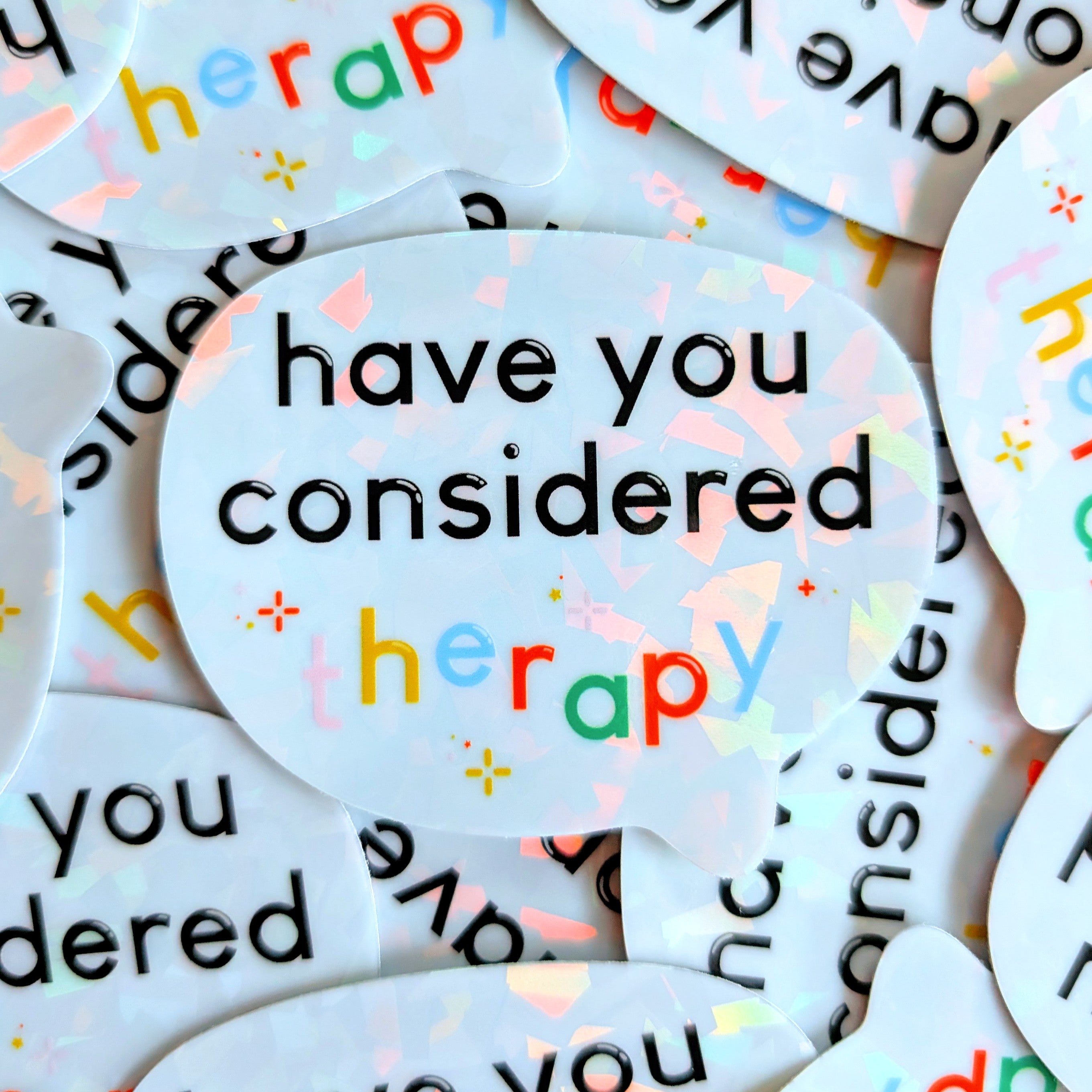 Therapy Speech Bubble Vinyl Sticker - Holographic Sparkles